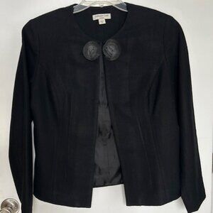 Coldwater Creek Women Black Open-Front Blazer Fully Lined Wool Blend Size 14